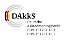 Durch die DAkkS nach DIN EN ISO/IEC 17025 akkreditiertes Prüflaboratorium. Die Akkreditierung gilt für die in der Urkunde aufgeführten Prüfverfahren.
